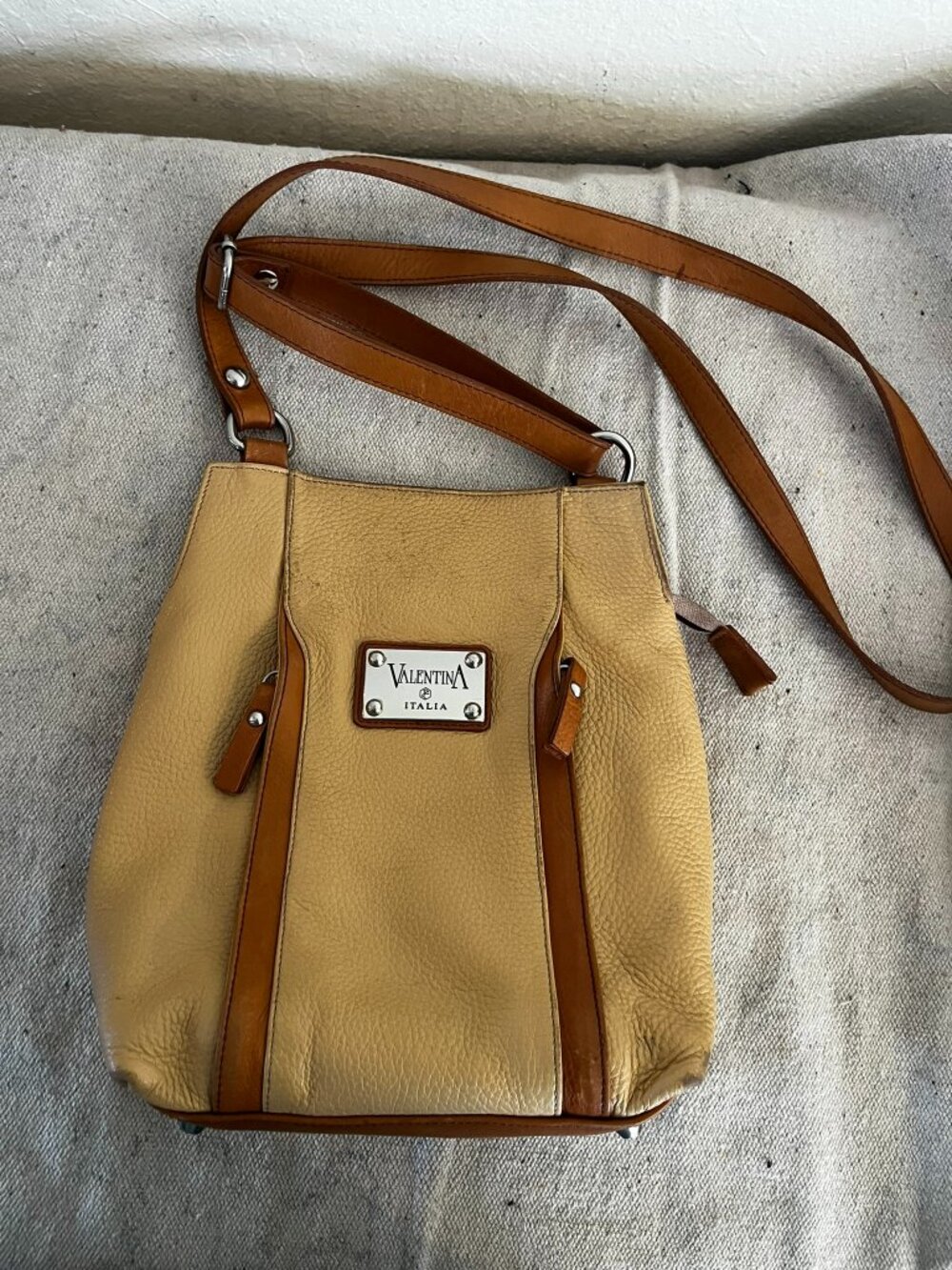 Valentina Italia Leather Tan Bohemian Crossbody Bag